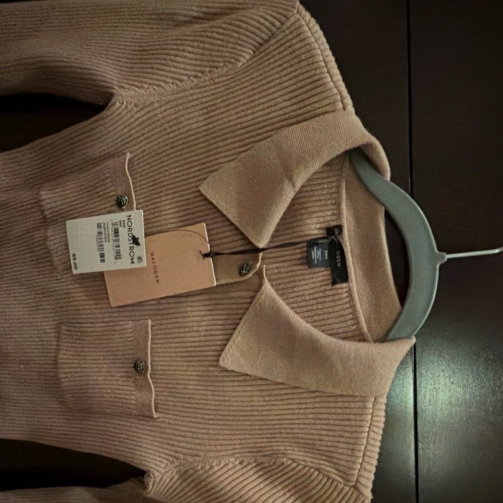 Halogen Camel Ribbed Button Down Shirt - Picture 9 of 9